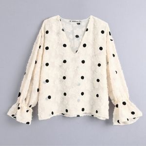 Zara Cream and Black Polka Dot Blouse, Large